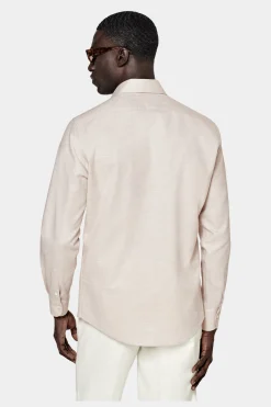 SUITSUPPLY Twill Hemd Hellbraun Slim Fit-Männlich Casual Hemden