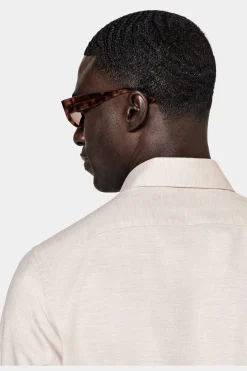 SUITSUPPLY Twill Hemd Hellbraun Slim Fit-Männlich Casual Hemden
