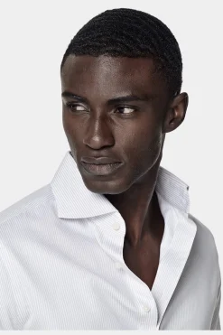 SUITSUPPLY Twill Hemd Hellgrau Gestreift Slim Fit-Männlich Klassische Hemden