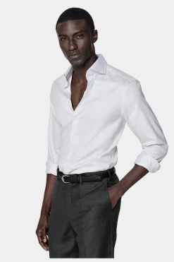 SUITSUPPLY Twill Hemd Hellgrau Gestreift Slim Fit-Männlich Klassische Hemden