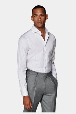 SUITSUPPLY Twill Hemd Hellgrau Gestreift Extra Slim Fit-Männlich Klassische Hemden