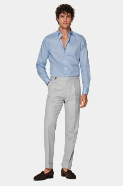 SUITSUPPLY Twill Hemd Mittelblau Gestreift Extra Slim Fit-Männlich Klassische Hemden
