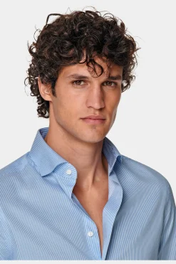 SUITSUPPLY Twill Hemd Mittelblau Gestreift Extra Slim Fit-Männlich Klassische Hemden