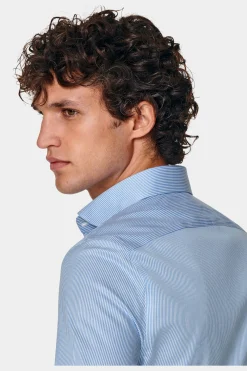 SUITSUPPLY Twill Hemd Mittelblau Gestreift Extra Slim Fit-Männlich Klassische Hemden