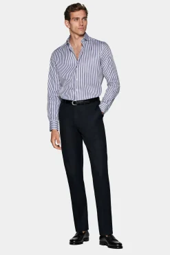 SUITSUPPLY Twill Hemd Navy Gestreift Slim Fit-Männlich Klassische Hemden