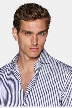 SUITSUPPLY Twill Hemd Navy Gestreift Slim Fit-Männlich Klassische Hemden