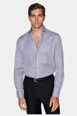 SUITSUPPLY Twill Hemd Navy Gestreift Slim Fit-Männlich Klassische Hemden