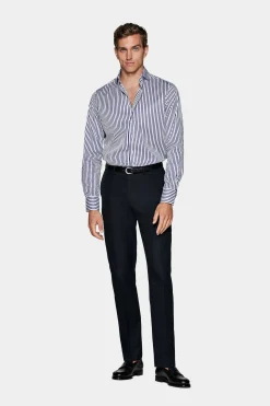 SUITSUPPLY Twill Hemd Navy Gestreift Slim Fit-Männlich Klassische Hemden