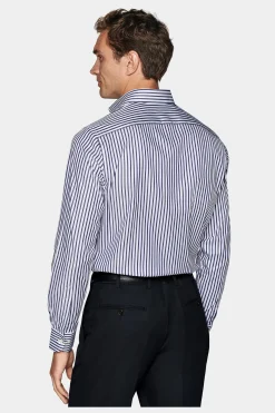 SUITSUPPLY Twill Hemd Navy Gestreift Slim Fit-Männlich Klassische Hemden
