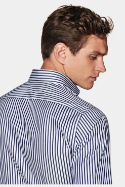 SUITSUPPLY Twill Hemd Navy Gestreift Slim Fit-Männlich Klassische Hemden