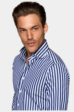 SUITSUPPLY Twill Hemd Navy Gestreift Extra Slim Fit-Männlich Klassische Hemden