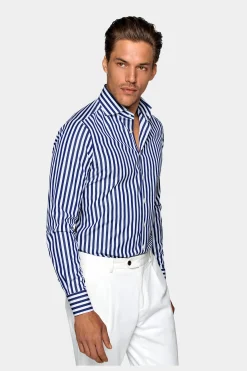 SUITSUPPLY Twill Hemd Navy Gestreift Extra Slim Fit-Männlich Klassische Hemden