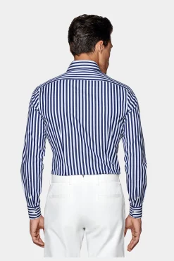SUITSUPPLY Twill Hemd Navy Gestreift Extra Slim Fit-Männlich Klassische Hemden