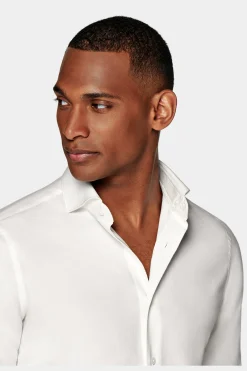SUITSUPPLY Twill Hemd Off-White Slim Fit-Männlich Casual Hemden