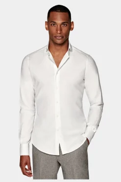 SUITSUPPLY Twill Hemd Off-White Slim Fit-Männlich Casual Hemden