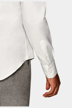 SUITSUPPLY Twill Hemd Off-White Slim Fit-Männlich Casual Hemden