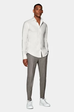 SUITSUPPLY Twill Hemd Off-White Slim Fit-Männlich Casual Hemden
