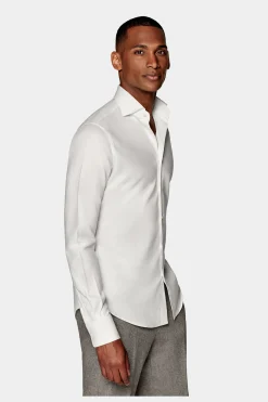 SUITSUPPLY Twill Hemd Off-White Slim Fit-Männlich Casual Hemden