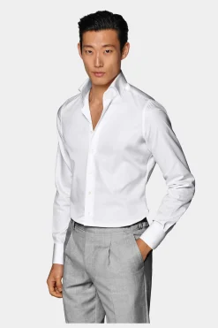 SUITSUPPLY Twill Hemd Weiss Slim Fit-Männlich Klassische Hemden