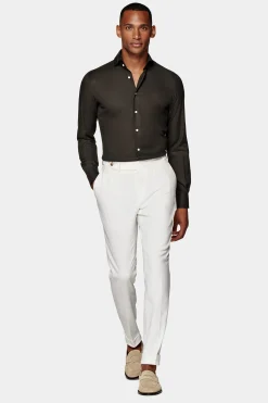 SUITSUPPLY Twill-Hemd Dunkelbraun Slim Fit-Männlich Casual Hemden