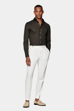 SUITSUPPLY Twill-Hemd Dunkelbraun Slim Fit-Männlich Casual Hemden