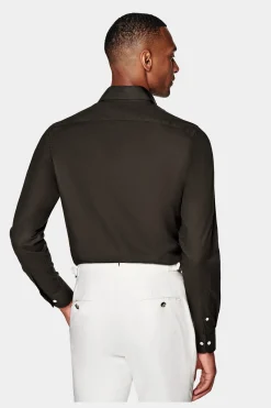 SUITSUPPLY Twill-Hemd Dunkelbraun Slim Fit-Männlich Casual Hemden