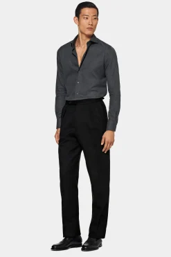 SUITSUPPLY Twill-Hemd Dunkelgrau Slim Fit-Männlich Casual Hemden
