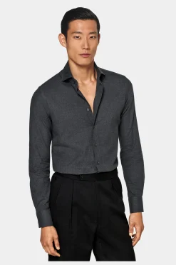 SUITSUPPLY Twill-Hemd Dunkelgrau Slim Fit-Männlich Casual Hemden
