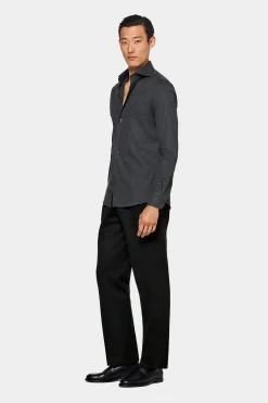 SUITSUPPLY Twill-Hemd Dunkelgrau Slim Fit-Männlich Casual Hemden