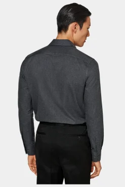 SUITSUPPLY Twill-Hemd Dunkelgrau Slim Fit-Männlich Casual Hemden