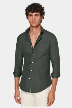 SUITSUPPLY Twill-Hemd Grün Slim Fit-Männlich Casual Hemden