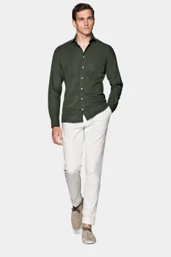 SUITSUPPLY Twill-Hemd Grün Slim Fit-Männlich Casual Hemden