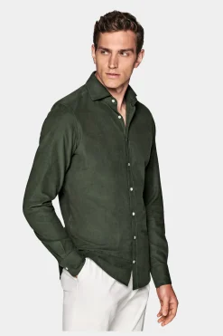 SUITSUPPLY Twill-Hemd Grün Slim Fit-Männlich Casual Hemden