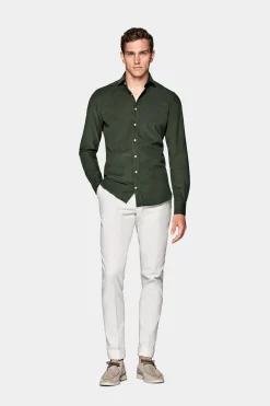 SUITSUPPLY Twill-Hemd Grün Slim Fit-Männlich Casual Hemden