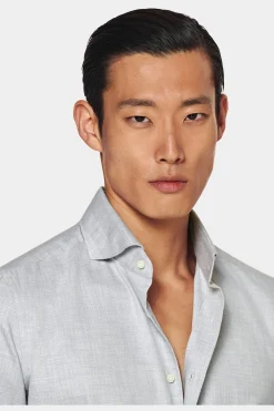 SUITSUPPLY Twill-Hemd Hellgrau Slim Fit-Männlich Casual Hemden
