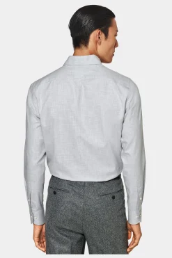 SUITSUPPLY Twill-Hemd Hellgrau Slim Fit-Männlich Casual Hemden