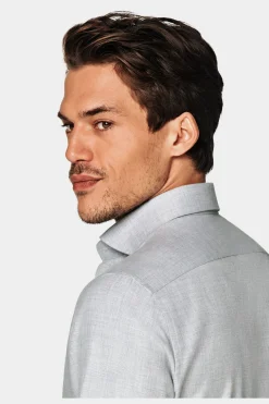 SUITSUPPLY Twill-Hemd Hellgrau Slim Fit-Männlich Casual Hemden