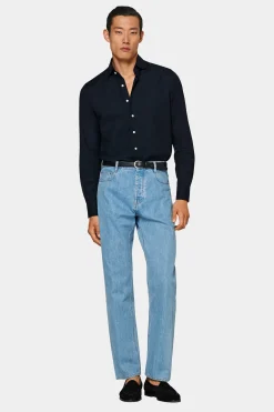 SUITSUPPLY Twill-Hemd Navy Slim Fit-Männlich Casual Hemden