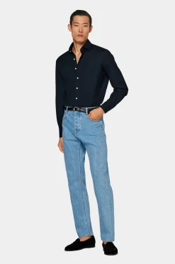 SUITSUPPLY Twill-Hemd Navy Slim Fit-Männlich Casual Hemden