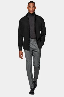 SUITSUPPLY Twill-Hemd Schwarz Slim Fit-Männlich Casual Hemden