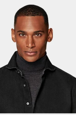SUITSUPPLY Twill-Hemd Schwarz Slim Fit-Männlich Casual Hemden