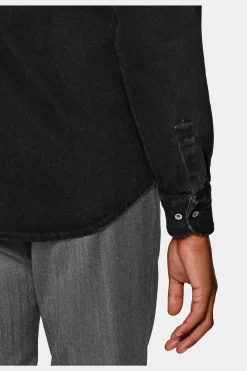 SUITSUPPLY Twill-Hemd Schwarz Slim Fit-Männlich Casual Hemden