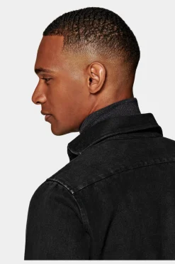 SUITSUPPLY Twill-Hemd Schwarz Slim Fit-Männlich Casual Hemden
