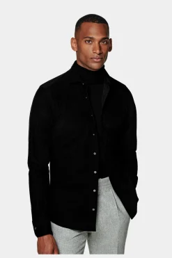 SUITSUPPLY Twill-Hemd Schwarz Slim Fit-Männlich Casual Hemden