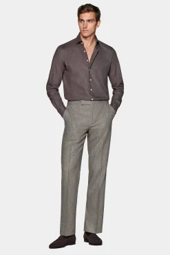 SUITSUPPLY Twill-Hemd Taupe Slim Fit-Männlich Casual Hemden