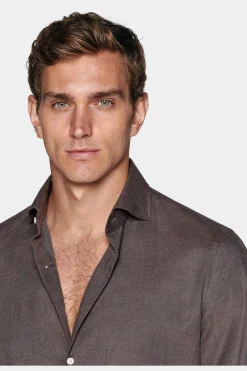 SUITSUPPLY Twill-Hemd Taupe Slim Fit-Männlich Casual Hemden