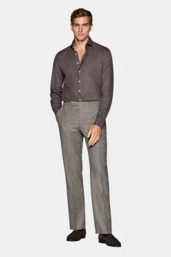 SUITSUPPLY Twill-Hemd Taupe Slim Fit-Männlich Casual Hemden