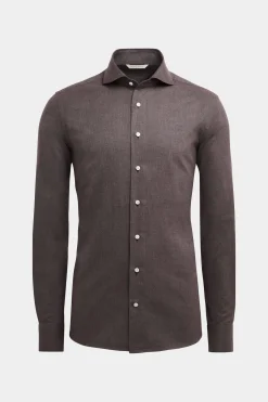 SUITSUPPLY Twill-Hemd Taupe Slim Fit-Männlich Casual Hemden