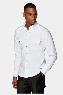 SUITSUPPLY Twill-Westernhemd Weiß-Männlich Casual Hemden