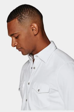 SUITSUPPLY Twill-Westernhemd Weiß-Männlich Casual Hemden